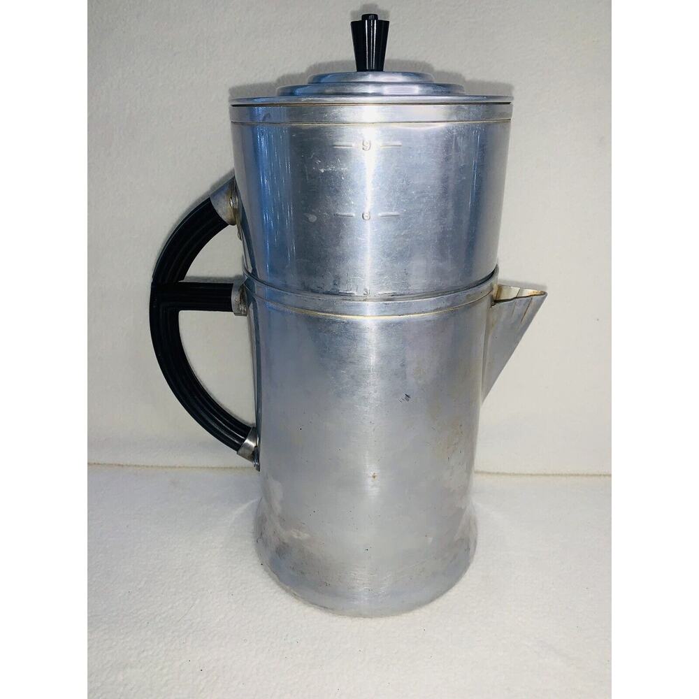 Vintage Wear-Ever Aluminum Coffee Pot Bakelite Handles 2209 3-9 cup USA 3 Piece